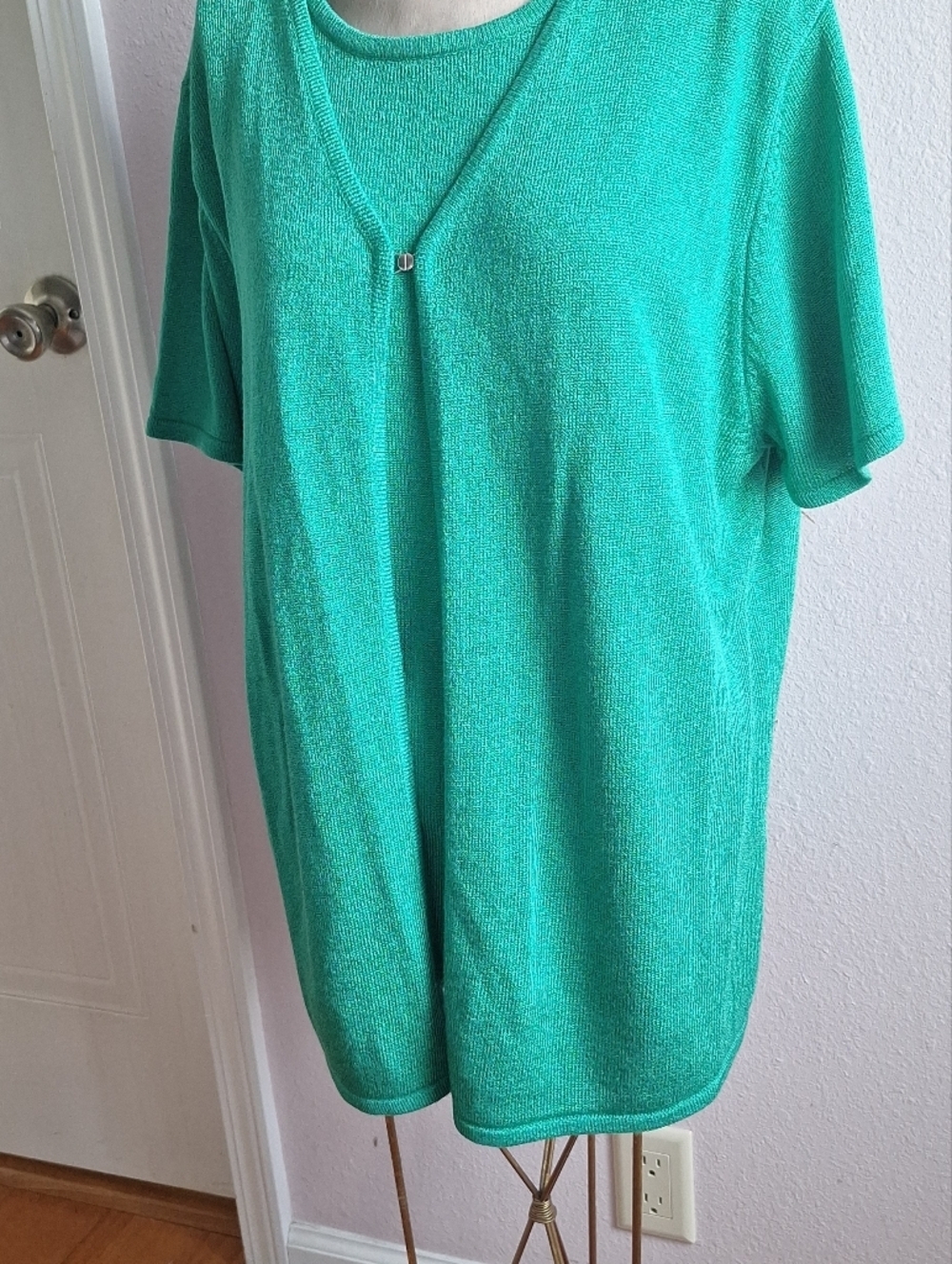 Sag Harbor Green Short Sleeve Single-Button Cardigan